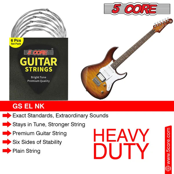 5 Core Electric Guitar Strings Brass Phosphor Bronze Extra Light Gauge (.009–.042) High Carbon Steel Core Bright & Powerful Tone 6 String Set For All Electric Guitars - GS EL