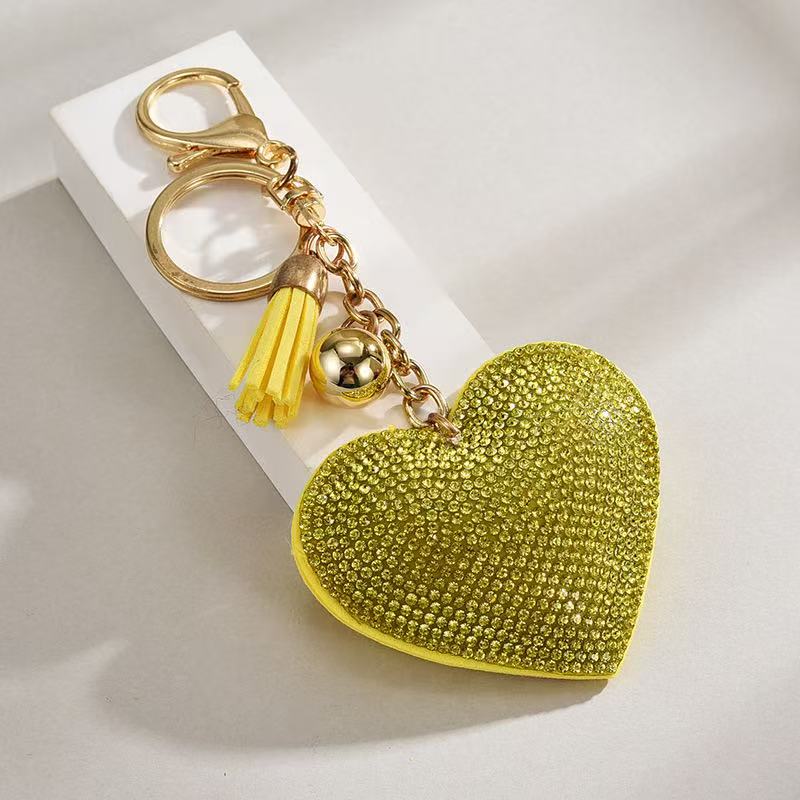 Heart-shaped Rhinestone Leather Keychain With Tassels