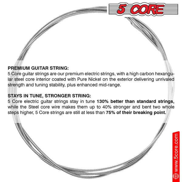 5 Core Electric Guitar Strings Brass Phosphor Bronze Extra Light Gauge (.009–.042) High Carbon Steel Core Bright & Powerful Tone 6 String Set For All Electric Guitars - GS EL