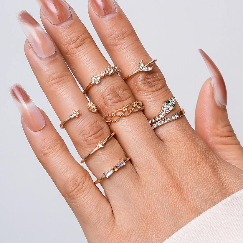 Women's Hollow Moon Snake-Shaped Ring Set
