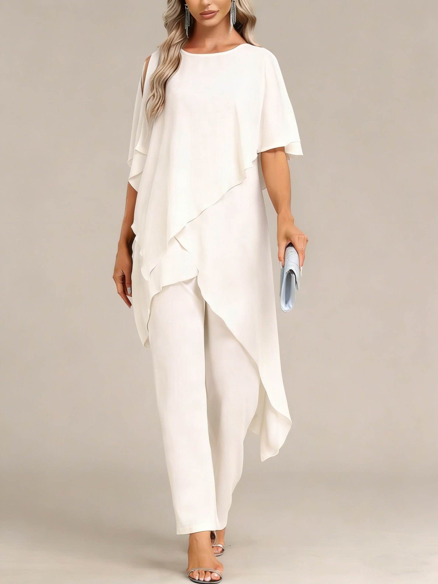 Women's Off-shoulder Irregular Top And Pants Two-piece Set