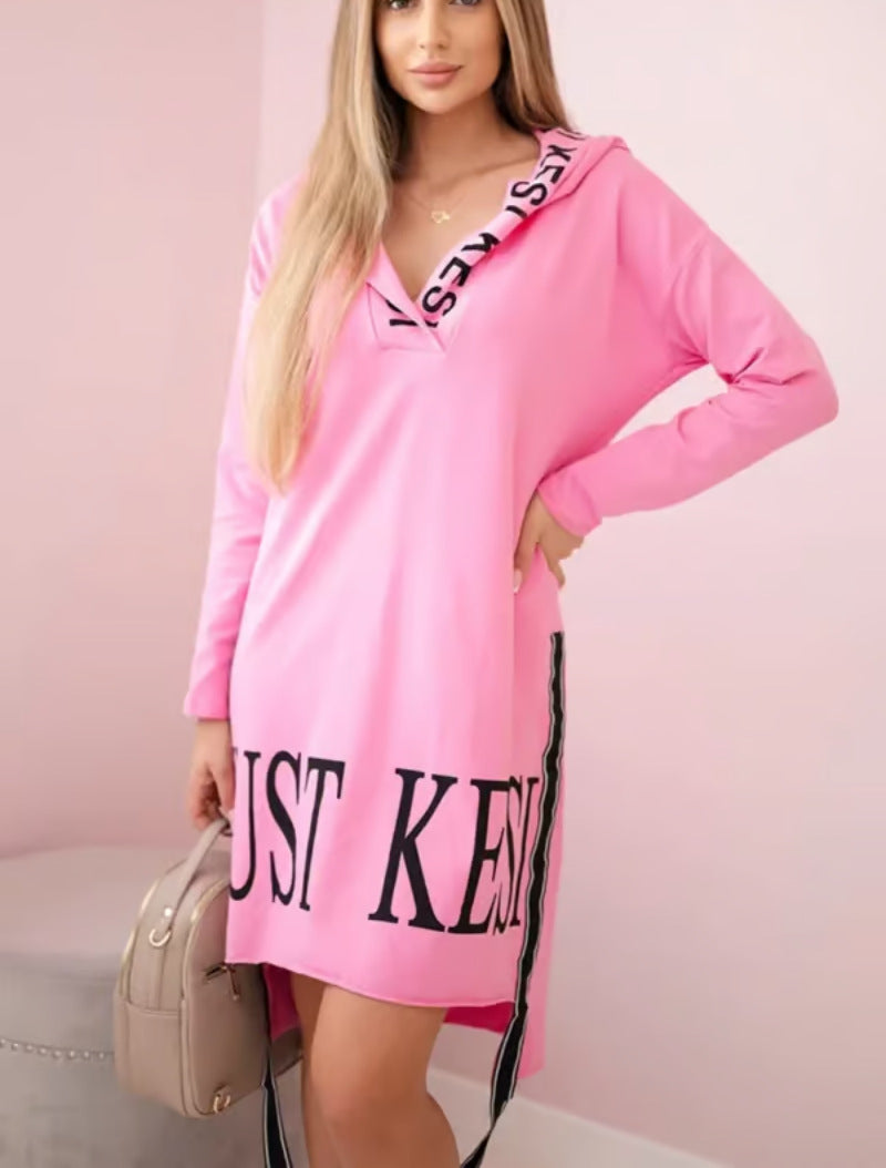 Womens Hooded Sporty Chic Casual Solid-Color Printed Dress