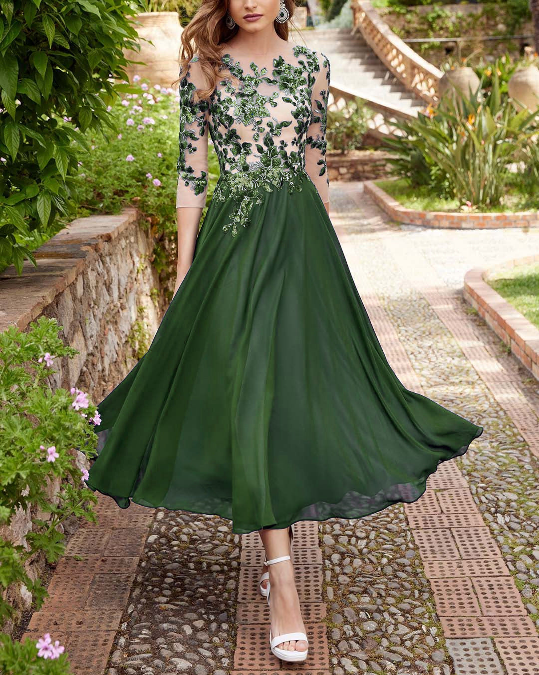 Decal Chiffon Lace Patchwork Long Dress