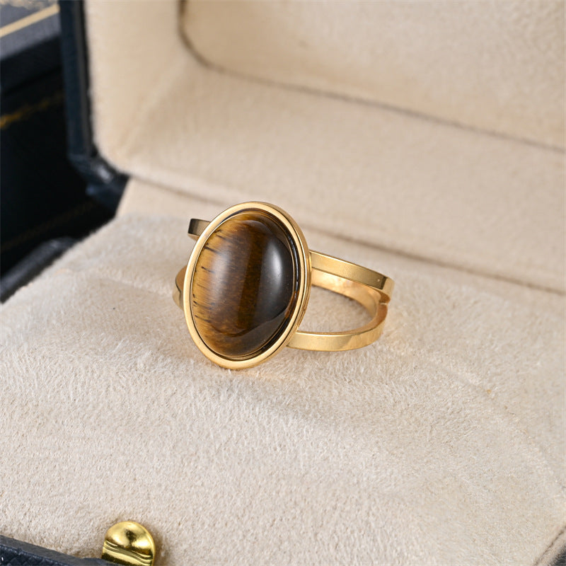 Bestseller Natural Cut Stone Ring, Light Luxury Fashion Exquisite Tiger's Eye Band, Ethnic Style Unisex Ring